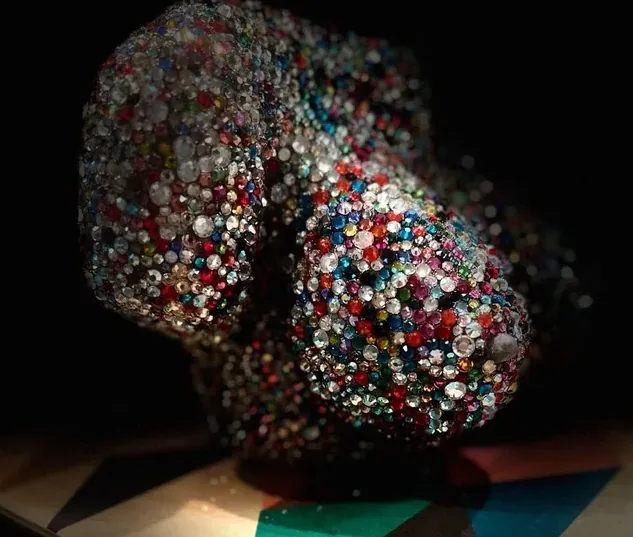 Crystal-covered heel in low light