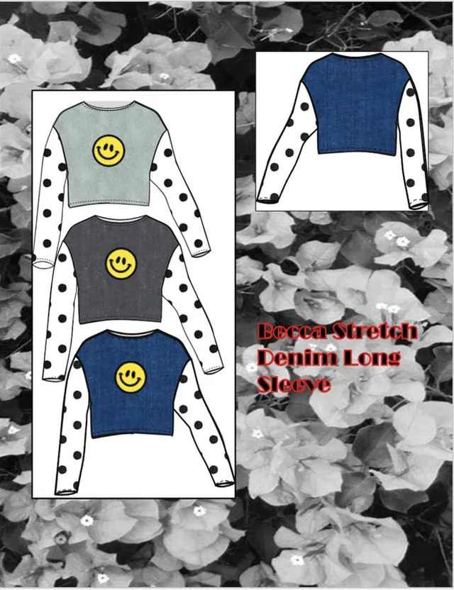 Flats of long-sleeve tops with smiley faces and dotted sleeves