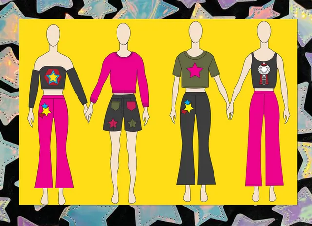 Illustrated lineup of four figures on yellow
