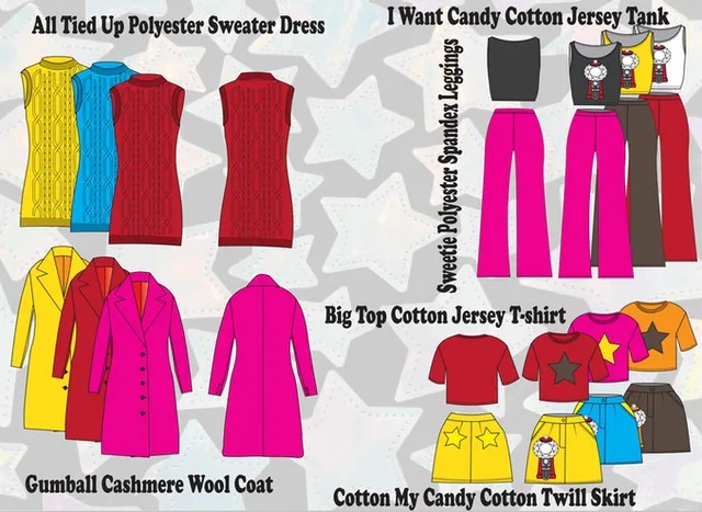 Pop Art Couture line sheet of jackets, skirts and leggings in Mondrian color blocks