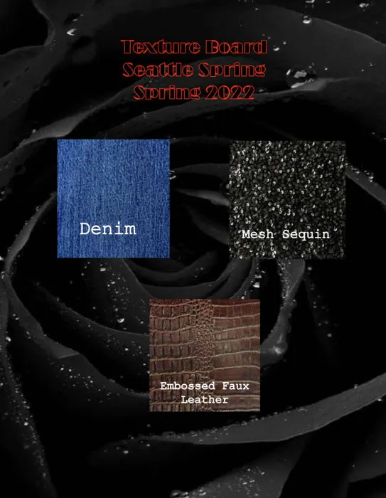 Texture board with denim, mesh sequin and embossed faux leather