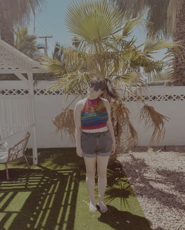 Rainbow crochet crop top, full length